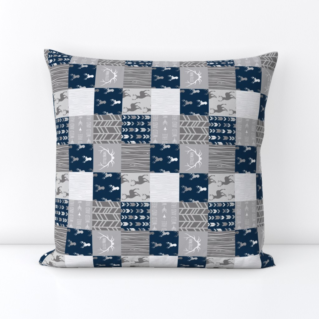 2" Patchwork Deer - Little Man - Navy and Grey