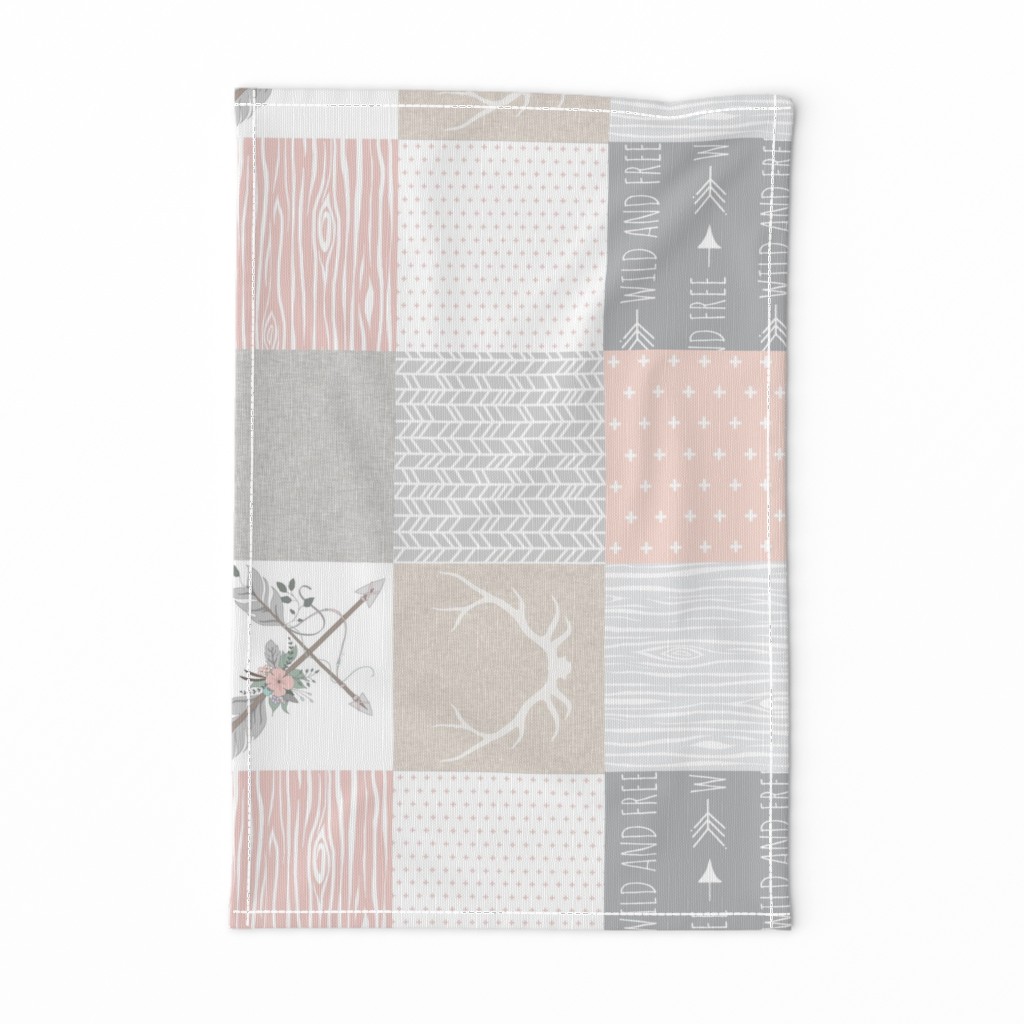 Wholecloth- BoHo Baby Girl Quilt - Rotated - Pink Grey Tan