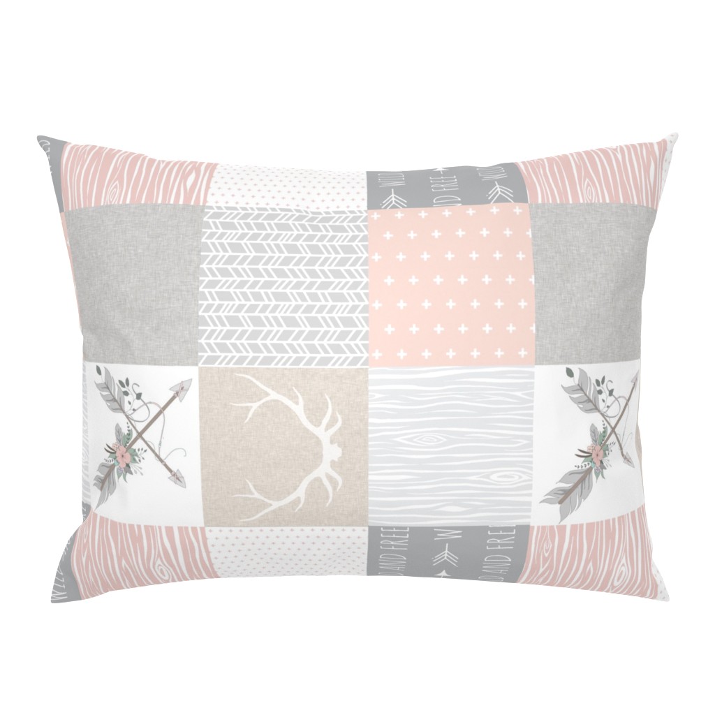 Wholecloth- BoHo Baby Girl Quilt - Rotated - Pink Grey Tan