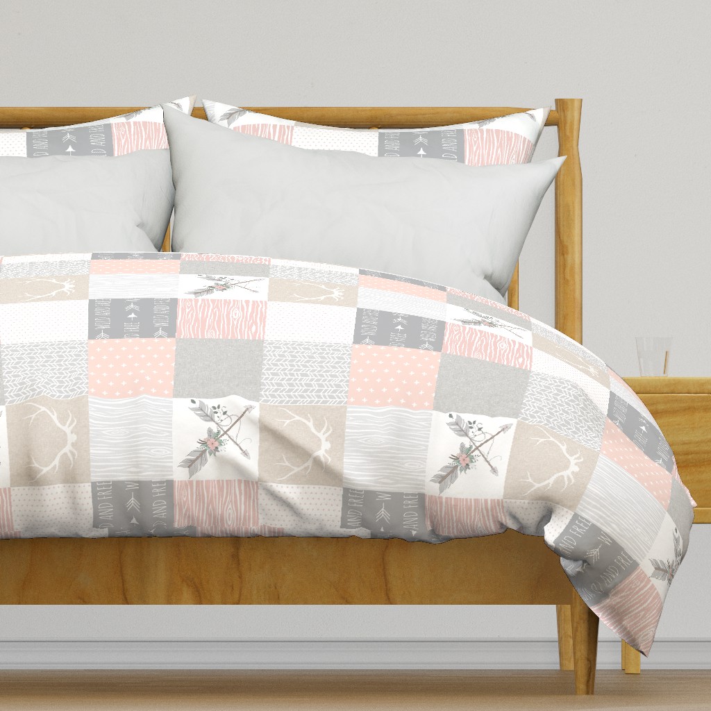 Wholecloth- BoHo Baby Girl Quilt - Rotated - Pink Grey Tan