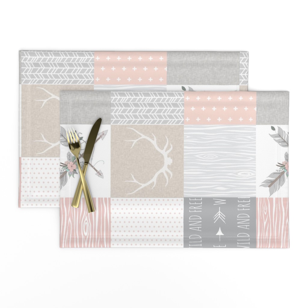 Wholecloth- BoHo Baby Girl Quilt - Rotated - Pink Grey Tan