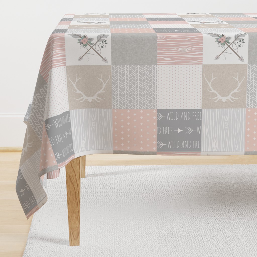 Wholecloth- BoHo Baby Girl Quilt - Rotated - Pink Grey Tan