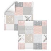 Wholecloth- BoHo Baby Girl Quilt - Rotated - Pink Grey Tan