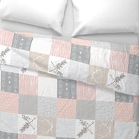 Wholecloth- BoHo Baby Girl Quilt - Rotated - Pink Grey Tan