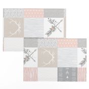 Wholecloth- BoHo Baby Girl Quilt - Rotated - Pink Grey Tan