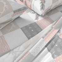 Wholecloth- BoHo Baby Girl Quilt - Rotated - Pink Grey Tan