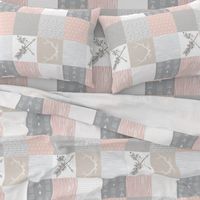 Wholecloth- BoHo Baby Girl Quilt - Rotated - Pink Grey Tan