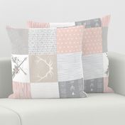 Wholecloth- BoHo Baby Girl Quilt - Rotated - Pink Grey Tan