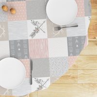 Wholecloth- BoHo Baby Girl Quilt - Rotated - Pink Grey Tan