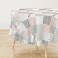 Wholecloth- BoHo Baby Girl Quilt - Rotated - Pink Grey Tan