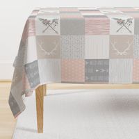 Wholecloth- BoHo Baby Girl Quilt - Rotated - Pink Grey Tan