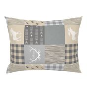 Rustic Woodland Wholecloth Patchwork Quilt - tan and grey - light linen texture  Rotated Moose