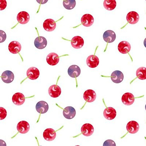 Scattered Cherries Watercolor on White