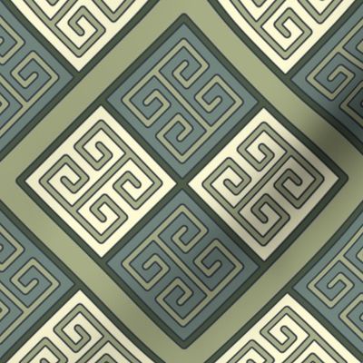 Bayeux Greek Key Green and Linen