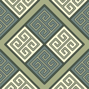 Bayeux Greek Key Green and Linen