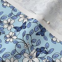 Flowers & Flutters / Vines & Butterflies  2 Classic Blue Tiny Quilt Print  