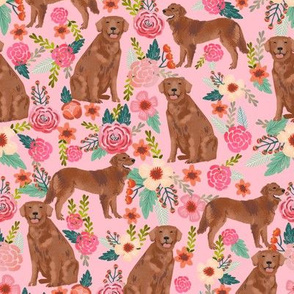 golden retriever fabric - red golden retriever dogs design cute dog fabric - pastel pink