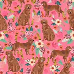 golden retriever fabric - red golden retriever dogs design cute dog fabric - pink