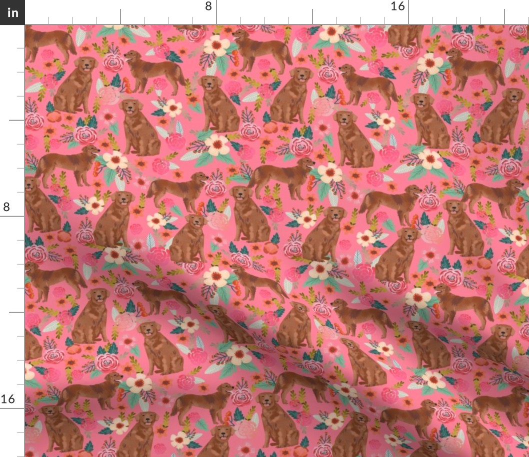 golden retriever fabric - red golden retriever dogs design cute dog fabric - pink