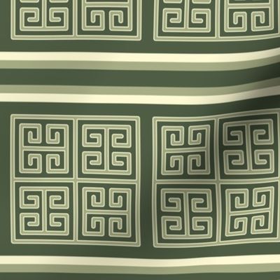 Bayeux Greek Key Green Stripe