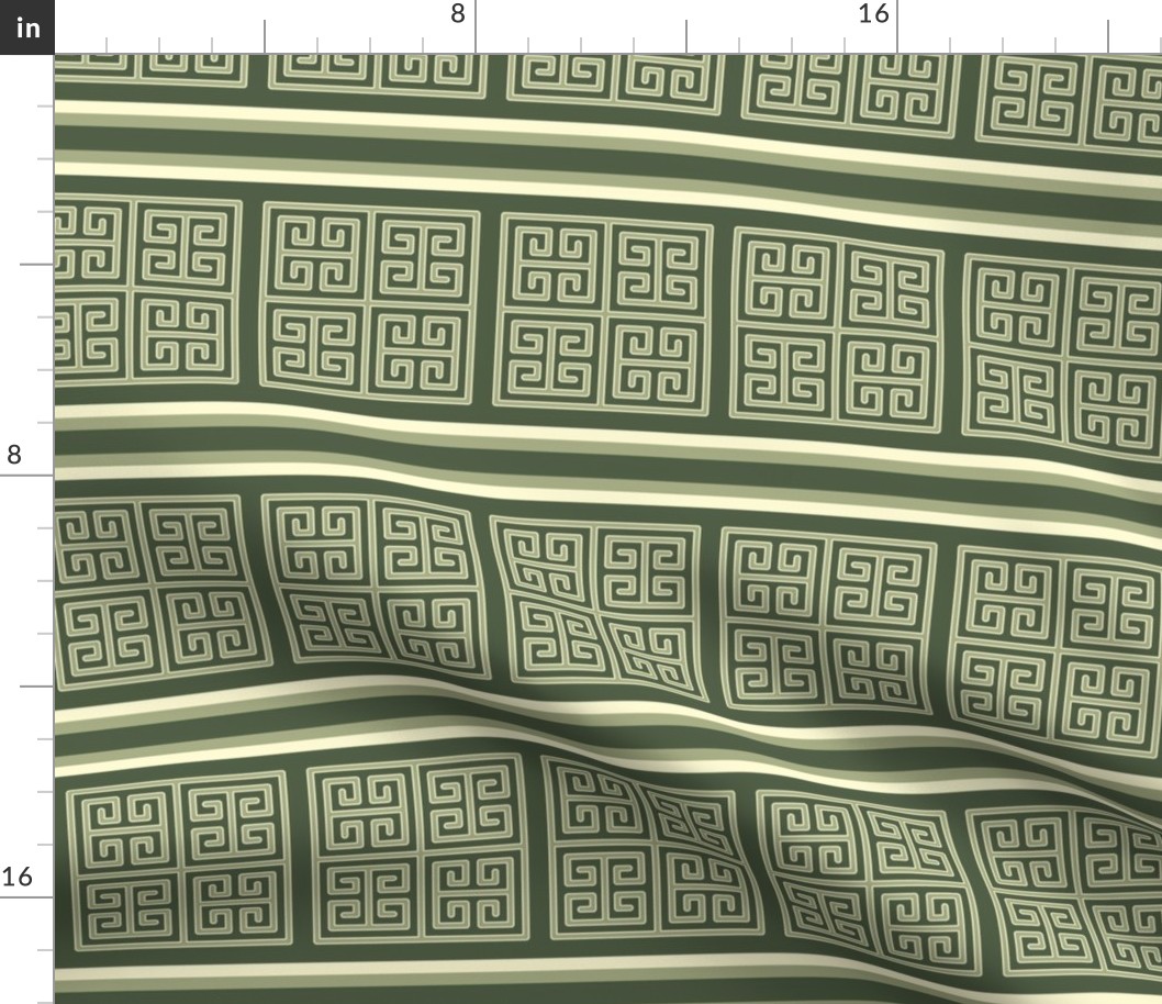 Bayeux Greek Key Green Stripe