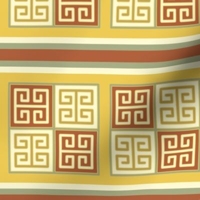 Bayeux Greek Key Linen and Yellow Stripe