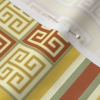 Bayeux Greek Key Linen and Yellow Stripe