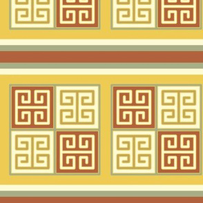 Bayeux Greek Key Linen and Yellow Stripe