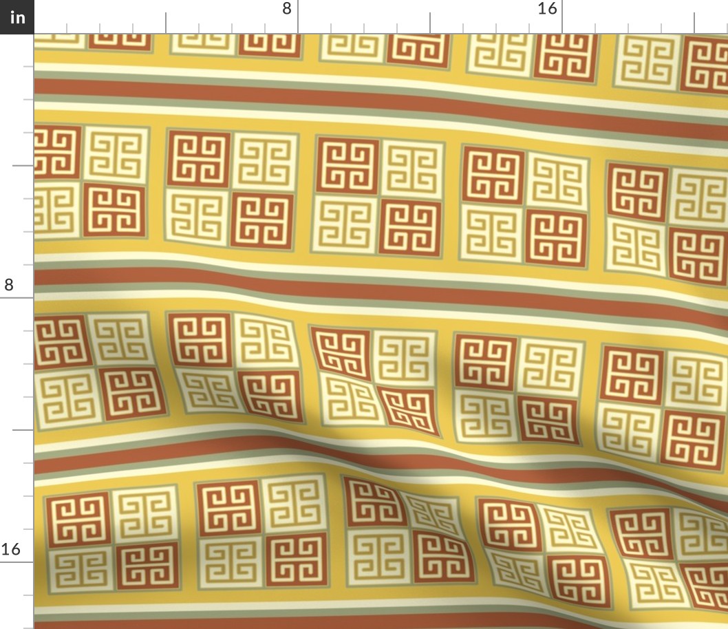 Bayeux Greek Key Linen and Yellow Stripe