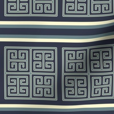 Bayeux Greek Key Blue Stripe