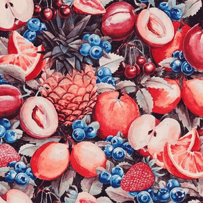 Watercolour Fruit - Cobalt/Carmine