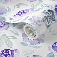 Watercolour Floral Vintage Blue Hue on White MEDIUM