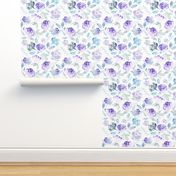 Watercolour Floral Vintage Blue Hue on White MEDIUM