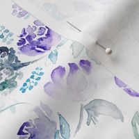 Watercolour Floral Vintage Blue Hue on White MEDIUM
