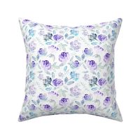 Watercolour Floral Vintage Blue Hue on White MEDIUM