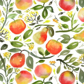 Watercolor pears and peaches