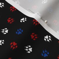 Trotting paw prints - red white blue on black