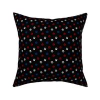 Trotting paw prints - red white blue on black