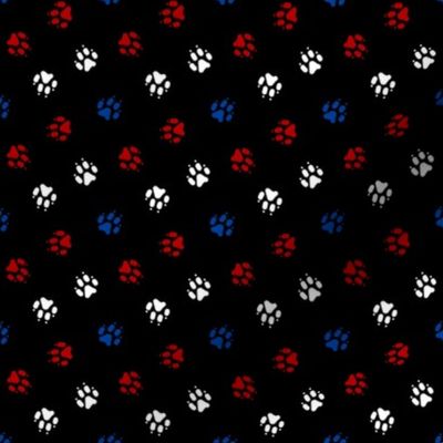 Trotting paw prints - red white blue on black