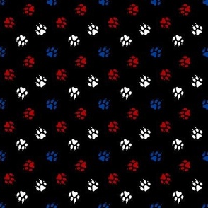 Trotting paw prints - red white blue on black