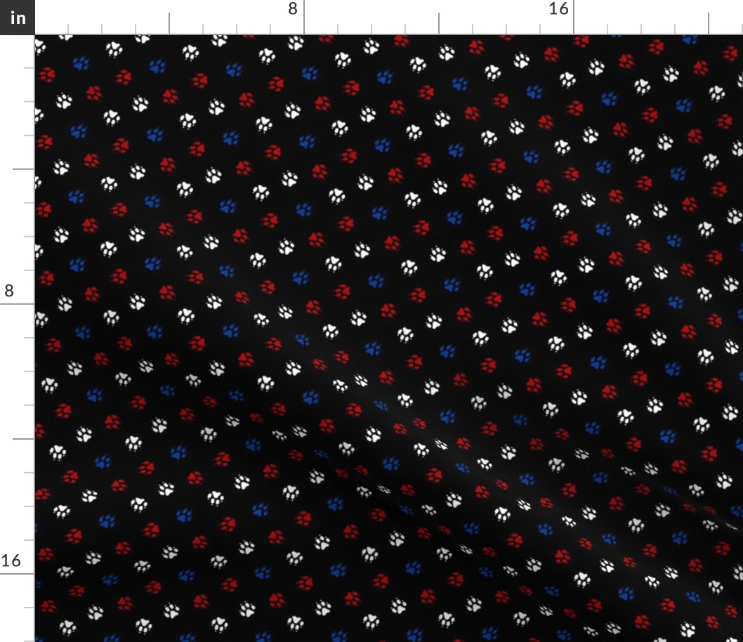 Trotting paw prints - red white blue on black