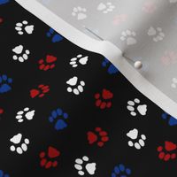 Tiny kitty cat paw prints - red white blue on black