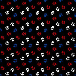 Tiny kitty cat paw prints - red white blue on black