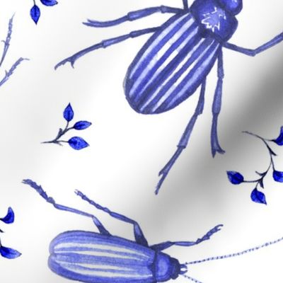 Cobalt Blue Watercolor Beetle Toile