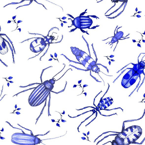 Cobalt Blue Watercolor Beetle Toile