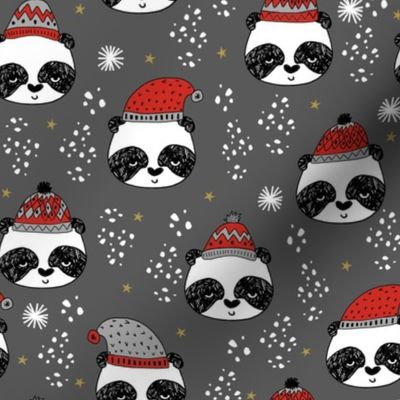 winter panda fabric  // winter holiday christmas design by andrea lauren cute panda fabric - grey