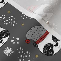 winter panda fabric  // winter holiday christmas design by andrea lauren cute panda fabric - grey