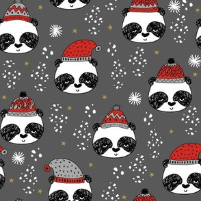 winter panda fabric  // winter holiday christmas design by andrea lauren cute panda fabric - grey