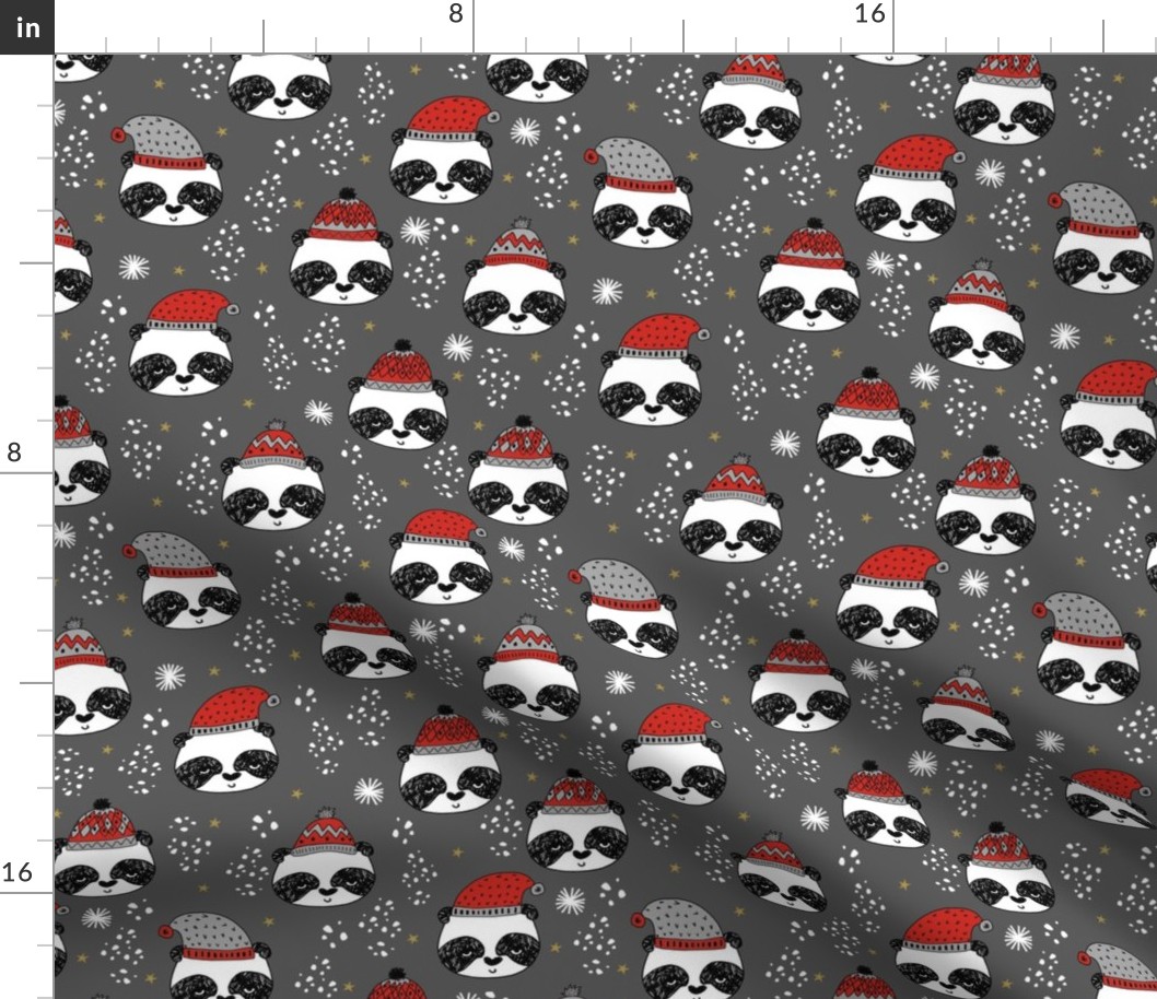 winter panda fabric  // winter holiday christmas design by andrea lauren cute panda fabric - grey
