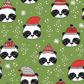 winter panda fabric  // winter holiday christmas design by andrea lauren cute panda fabric - green and red
